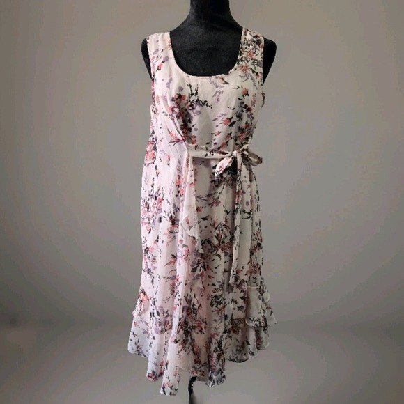 Jessica Simpson Maternity Floral Dress Sz M Pink Peasant Ruffle Cottage Romantic - Picture 1 of 13